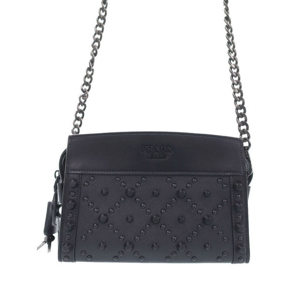 Prada Esplanade Bag Studs Shoulder Bag Black - Picture 1 of 9
